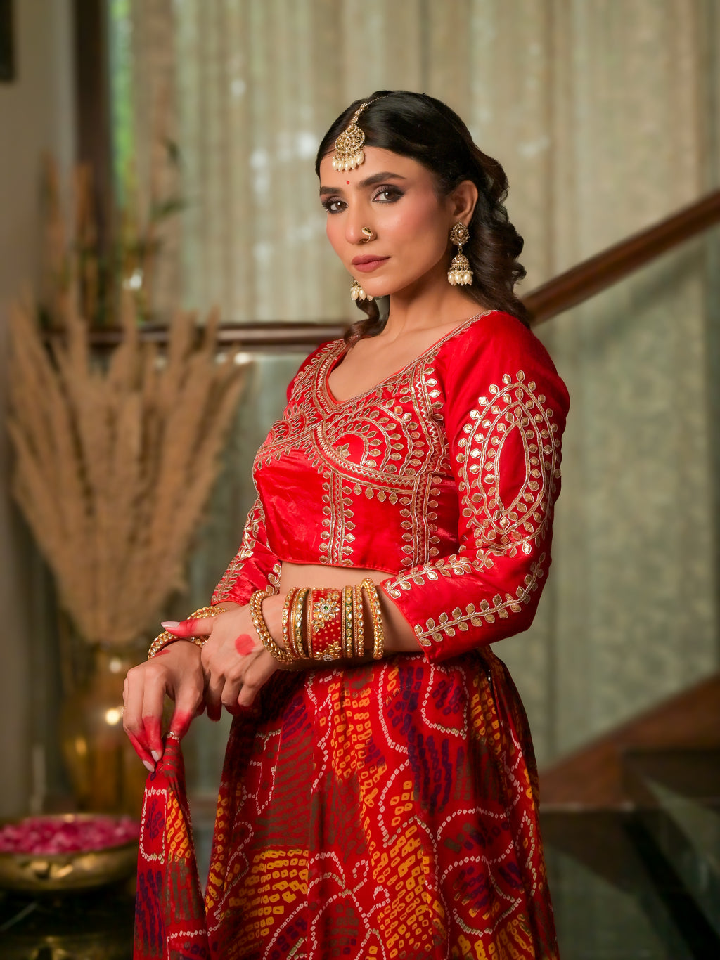 Jaipuri Bandini Lehenga- Red