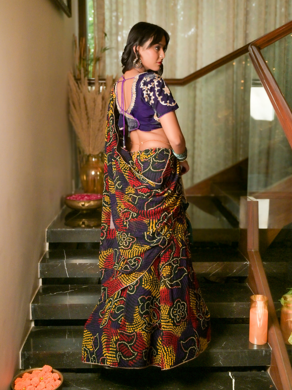 Jaipuri Bandini Lehenga-Navy