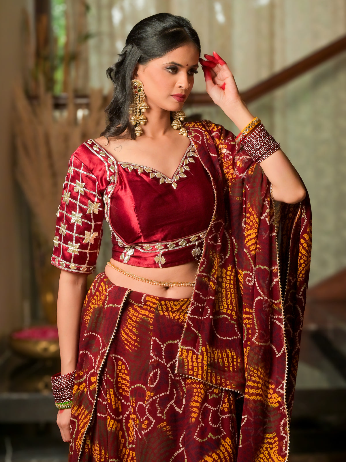 Jaipuri Bandini Lehenga- Maroon