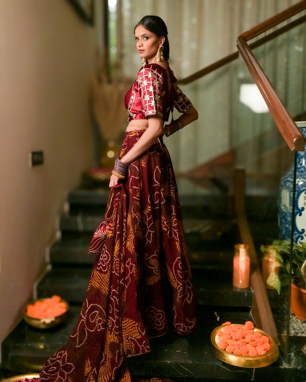 Jaipuri Bandini Lehenga- Maroon