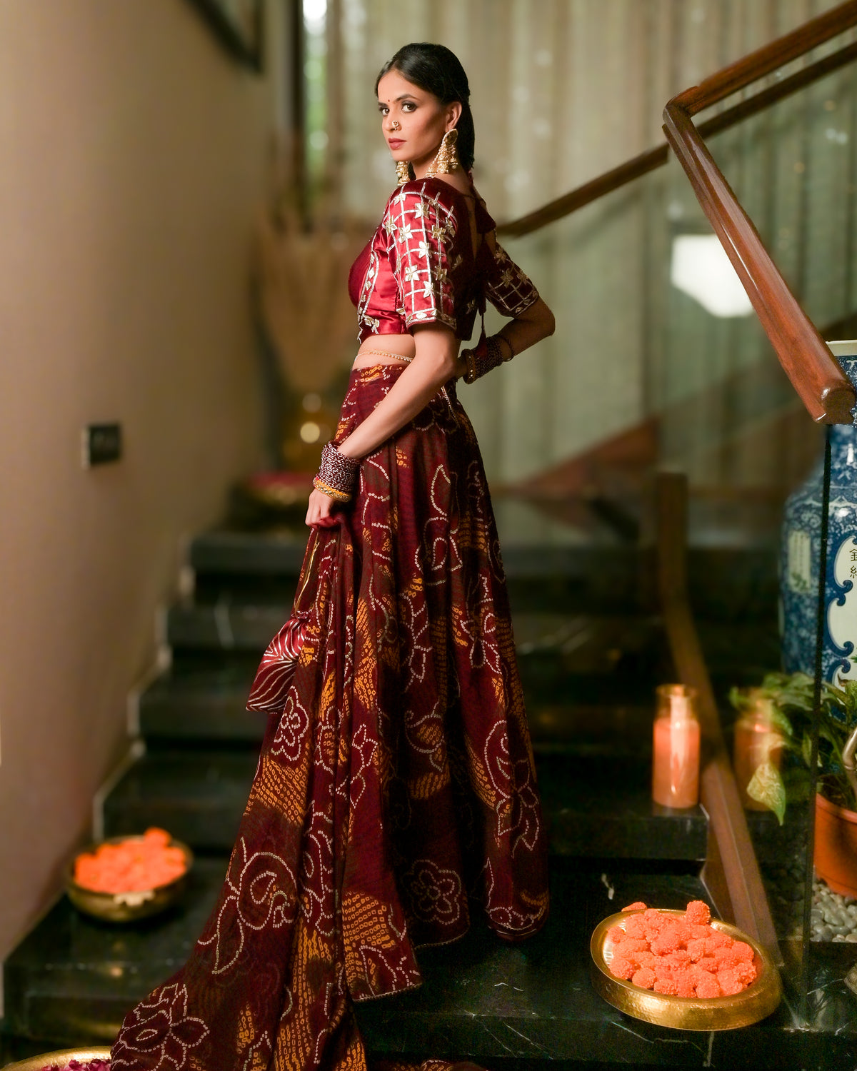 Jaipuri Bandini Lehenga- Maroon