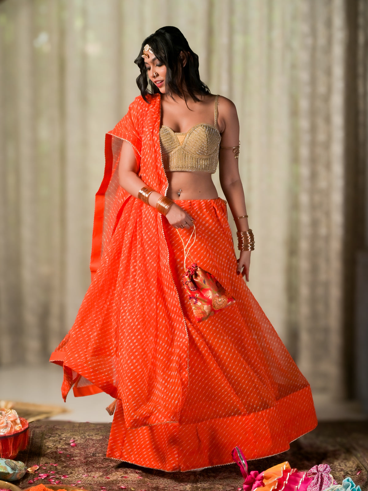 Narangi Leheria Lehenga