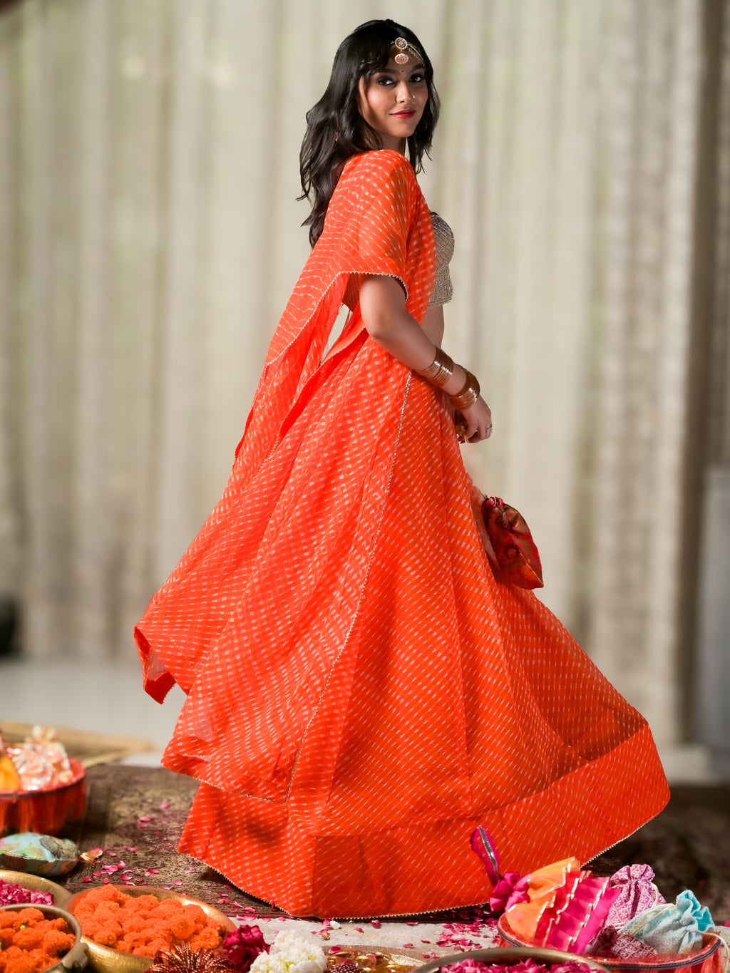 Narangi Leheria Lehenga