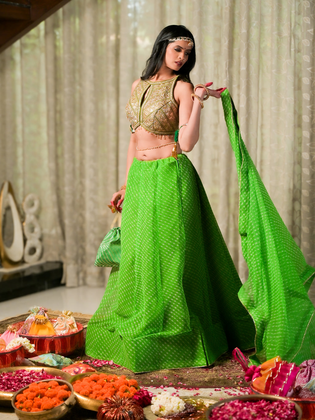 Green Leheria Lehenga