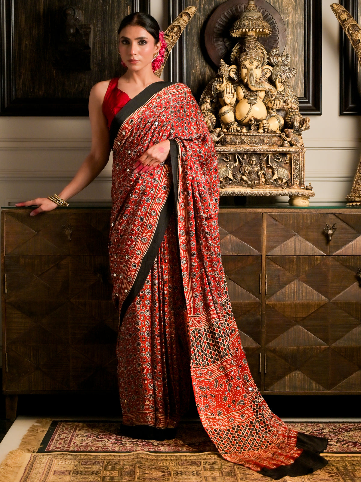 Rani Ajrakh Saree