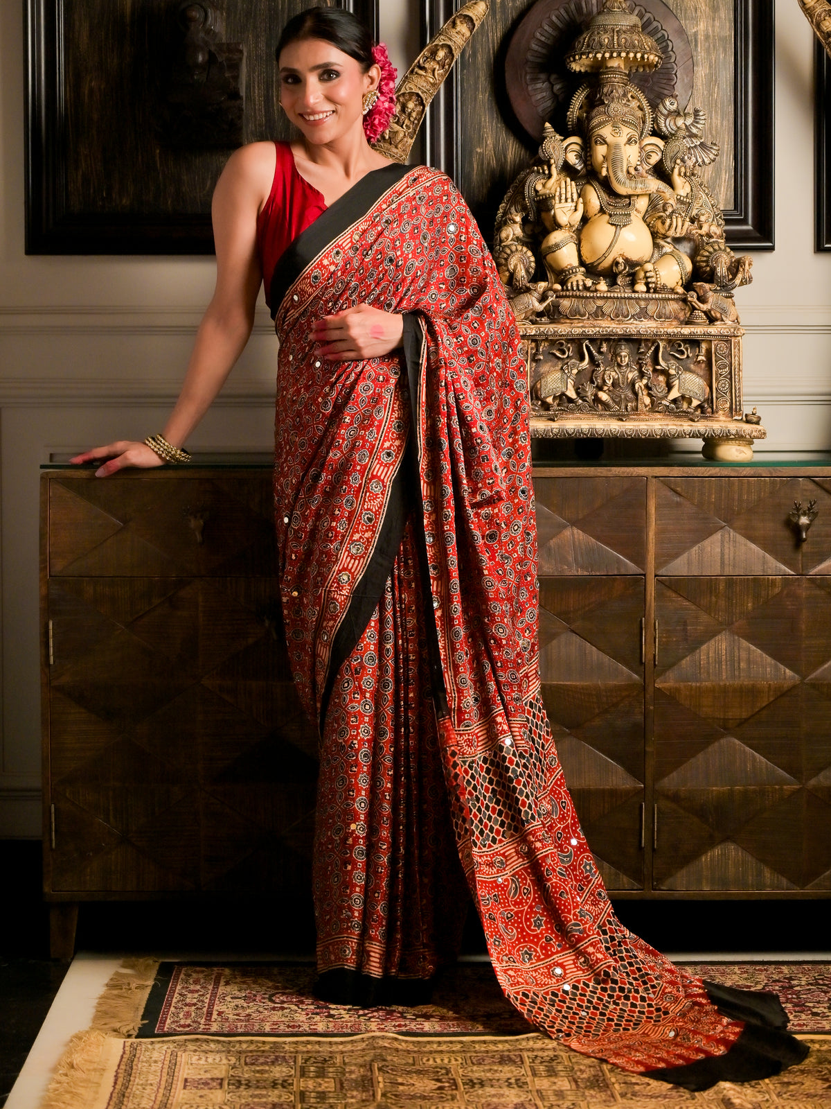 Rani Ajrakh Saree