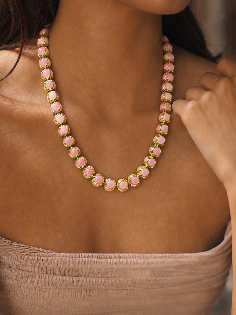 Gulabi Pearl Kundan Necklace
